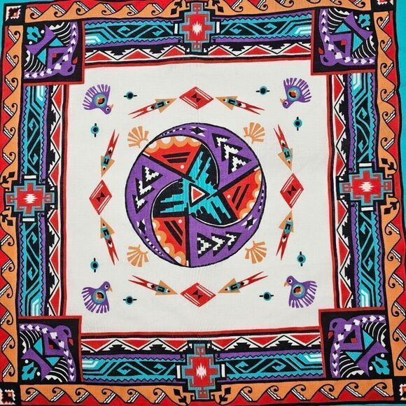 Vtg Wamcraft Southwest Tribal Aztec Native American Bandanna USA Made RN14193 - Picture 4 of 9